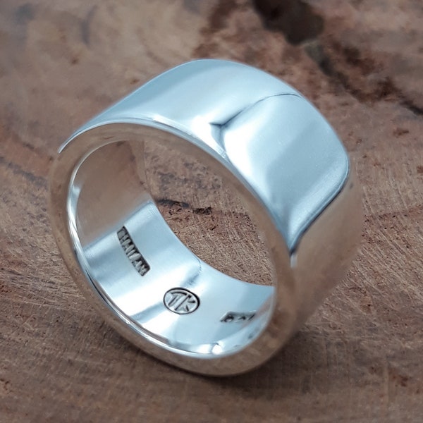 Zilveren bandring Breed 10 mm Dikte 2 mm, 925 Sterling Zilver statement ring gepersonaliseerde geschenken, moederdagcadeaus