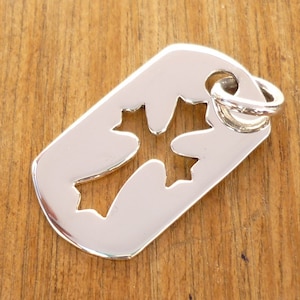 Vintage Style Sterling Silver Dog Tag Pendant - Cross Charm Jewelry Gift, Unisex Fashion