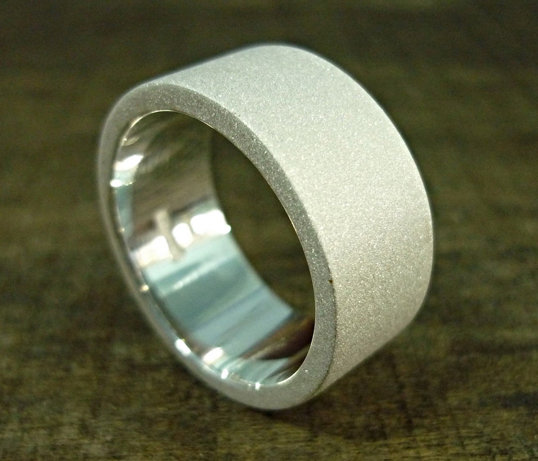 Sandblasted Ring 925 Sterling Silver, Wide 10 Mm, Silver Band Ring
