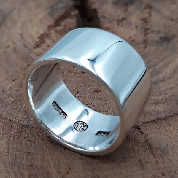 925 Sterling Silber Ring Breite 12 mm, Silber Bandring, personalisierte Geschenke für Sie, Ehering Frauen Größe 5 bis 15 Handgemachter Schmuck