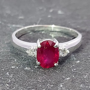 Natural Ruby Moissanite Three Stone Rings July Birthstone, Personalized Mother&#39;s Day Gift