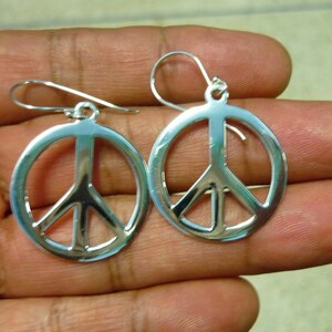 Peace Sign Earrings Peace Earrings 925 Sterling Silver Peace Sign Symbol Charm Earrings large 28 mm image 2