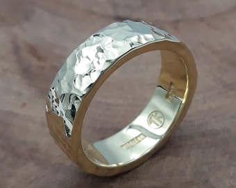 14 kt gouden vermeil ring, sterlingzilveren band, 6 mm breed