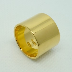 18K Gold Vermeil Ring Over 925 Sterling Silver Large Width 15 mm, Gold Vermeil Ring Men women, mothers Day gifts