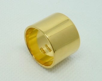 18K Gold Vermeil Wide Band Ring, Sterling Silver