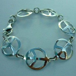Sterling Silver Peace Sign Bracelet - Handmade 7.5 inch handmade jewelry