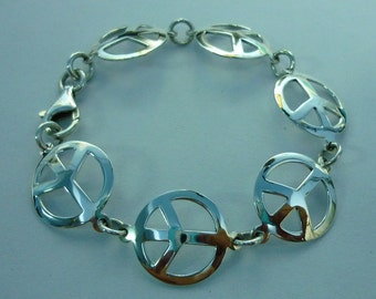Sterling Silver Peace Sign Bracelet - Handmade 7.5 inch handmade jewelry