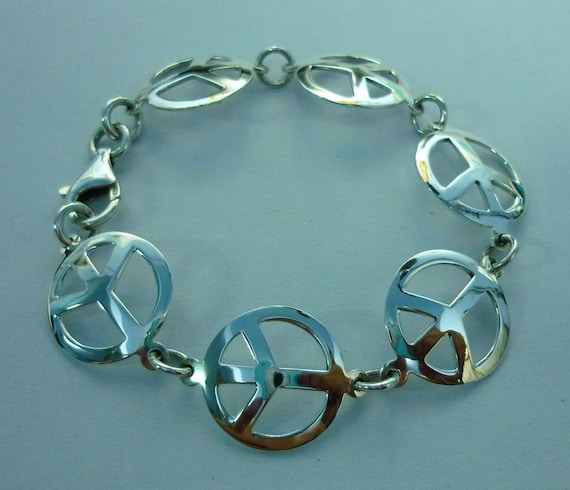機能的でエレガント【Needles】 925 Silver Peace Bracelet Bracelet Peace Sign 925 Sterling Silver Long 7.5 Inches Long