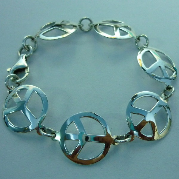 Sterling Silver Peace Sign Bracelet - Handmade 7.5 inch handmade jewelry