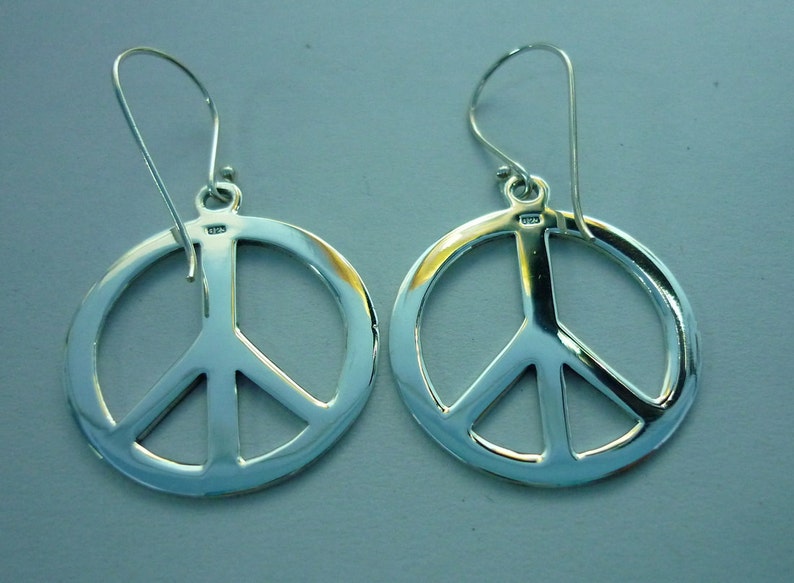 Peace Sign Earrings Peace Earrings 925 Sterling Silver Peace Sign Symbol Charm Earrings large 28 mm image 4