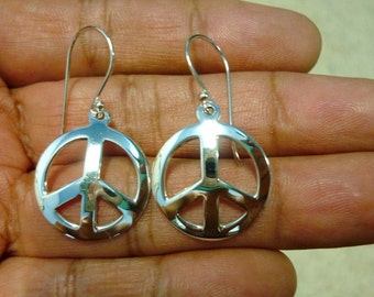 Peace Sign Earrings 925 Sterling Silver, Peace Sign Symbol Charm Earrings 7/8&quot;