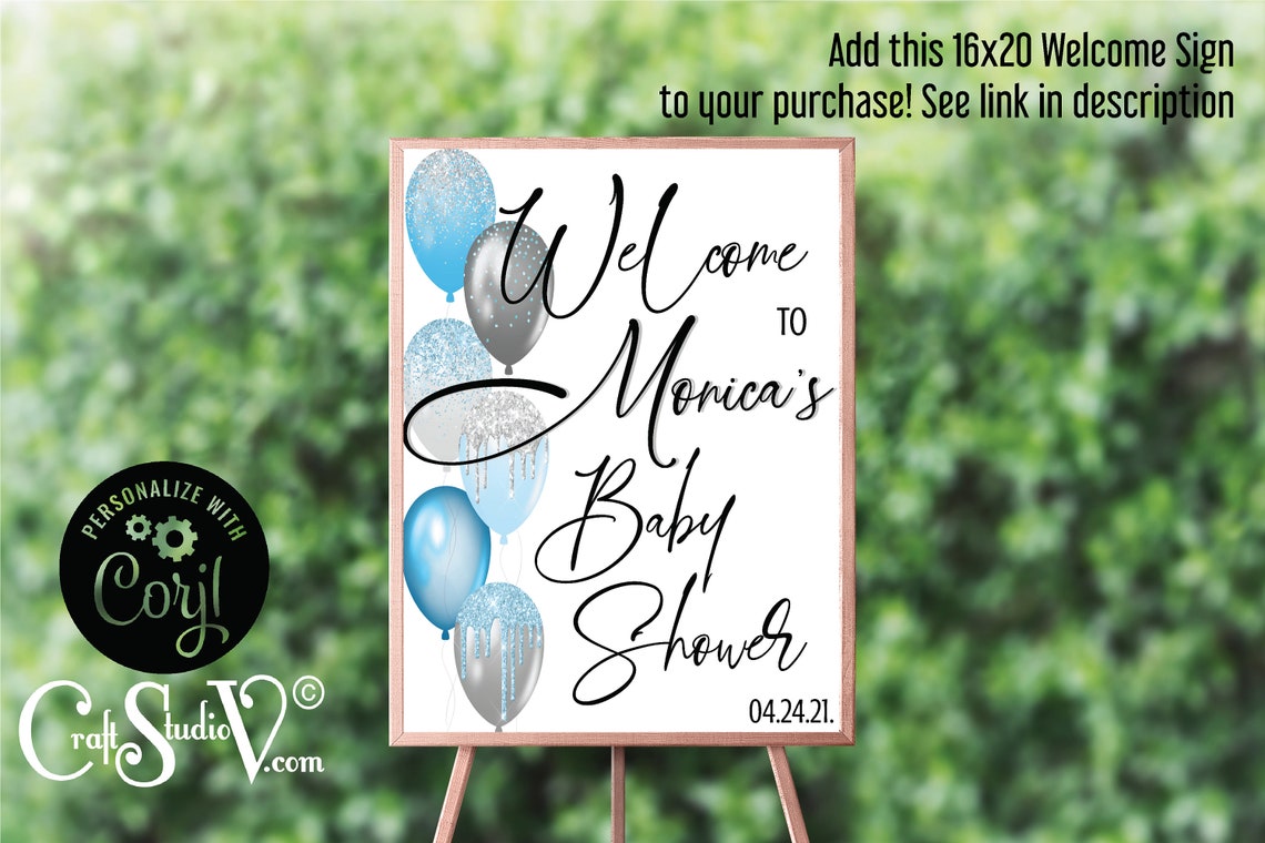 Blue Baby Shower Invitation Set Silver Baby Shower Invitation Etsy