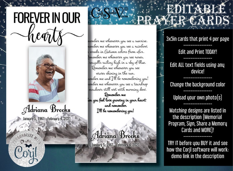 Celebration of Life Prayer Cards Personalized Funeral Prayer Etsy