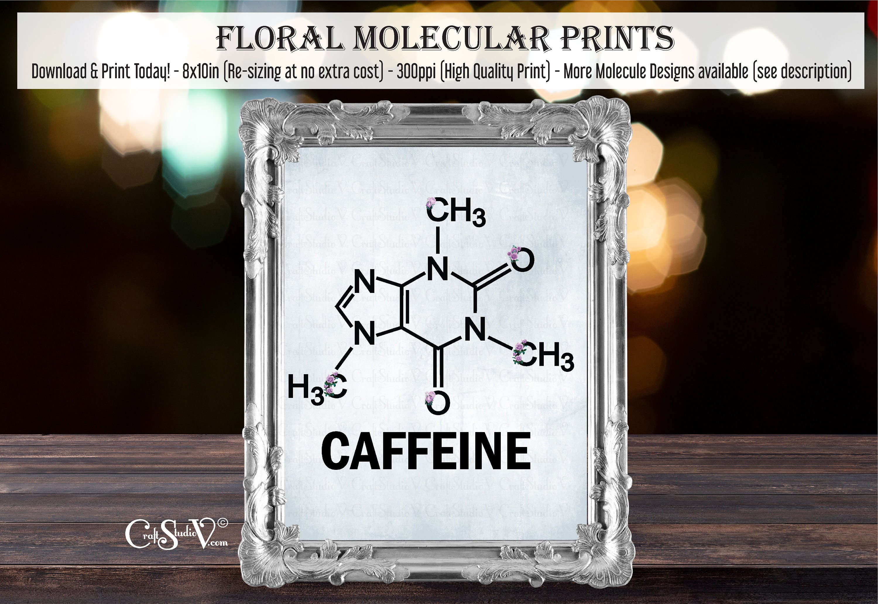 Caffeine Molecule Poster Science Gifts Coffee Table Decor | Etsy