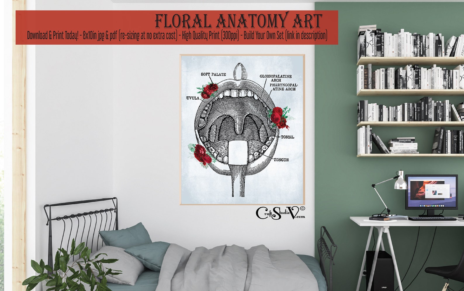 Mouth Anatomy Art Printable Wall Art Anatomy Teeth Tonsils Etsy