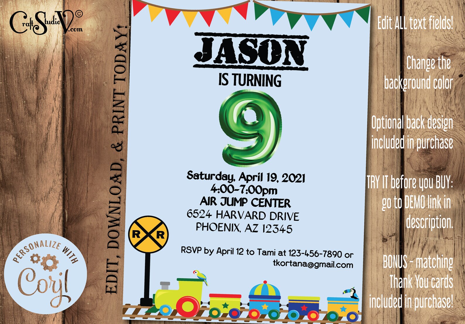 Train Birthday Invitation 9th Birthday Boy Party Invite Blue - Etsy