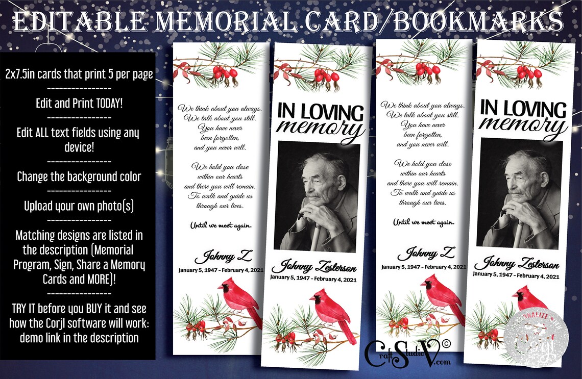 Personalized Memorial Bookmark Giveaways In Loving Memory Etsy