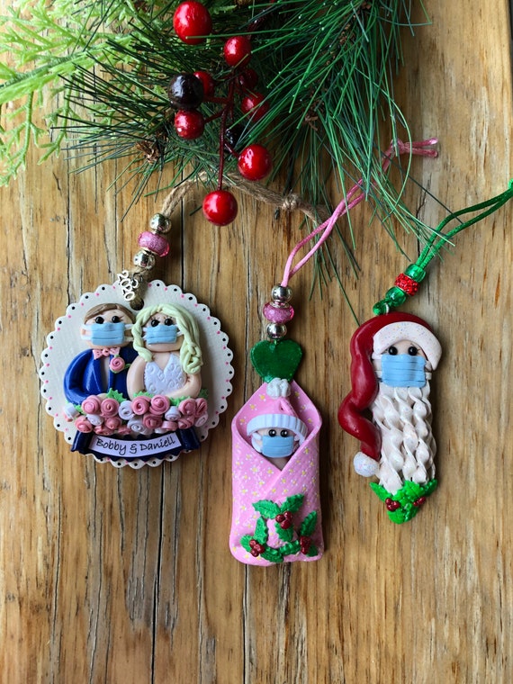 Santa Claus Wearing Face Cover with Gift Bag 3PC Commemorative and Creative Gift GMMC 2020 Christmas Ornaments Christmas Tree Decoration Hanging Pendant Santa Claus Ornaments