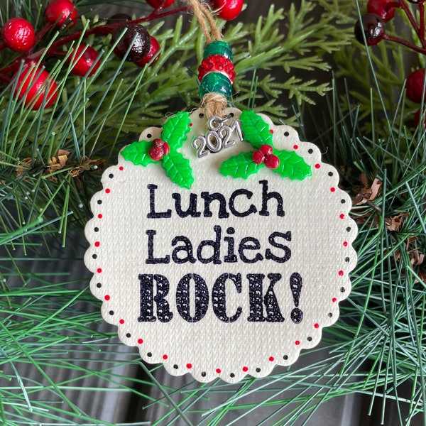 Lunch Ladies Rock Personalized Christmas Ornament 2024 Cafeteria School Worker Hostess Gift Tag Vintage Inspired Handmade Tree Decorations