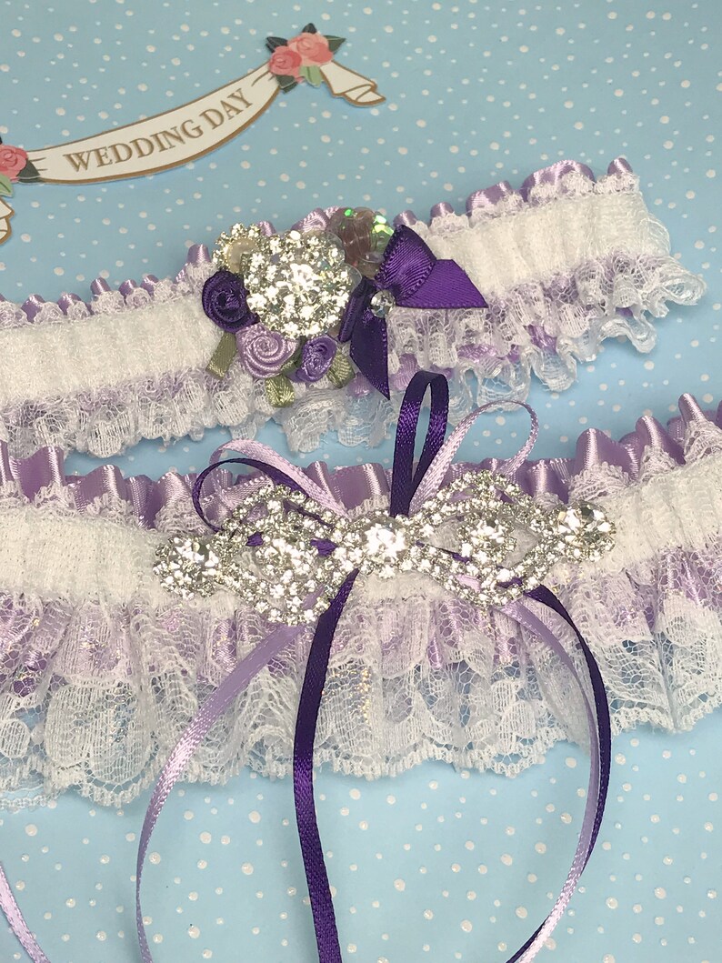 Lavender Wedding Garter Set. Lavender Dark Purple Garter Set. Etsy