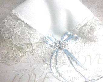 Ivory something blue hankie.  Ivory wedding hankie.  Hankies,