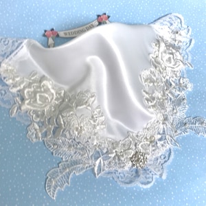 Beaded white wedding handkerchief.  Bridal hankie.