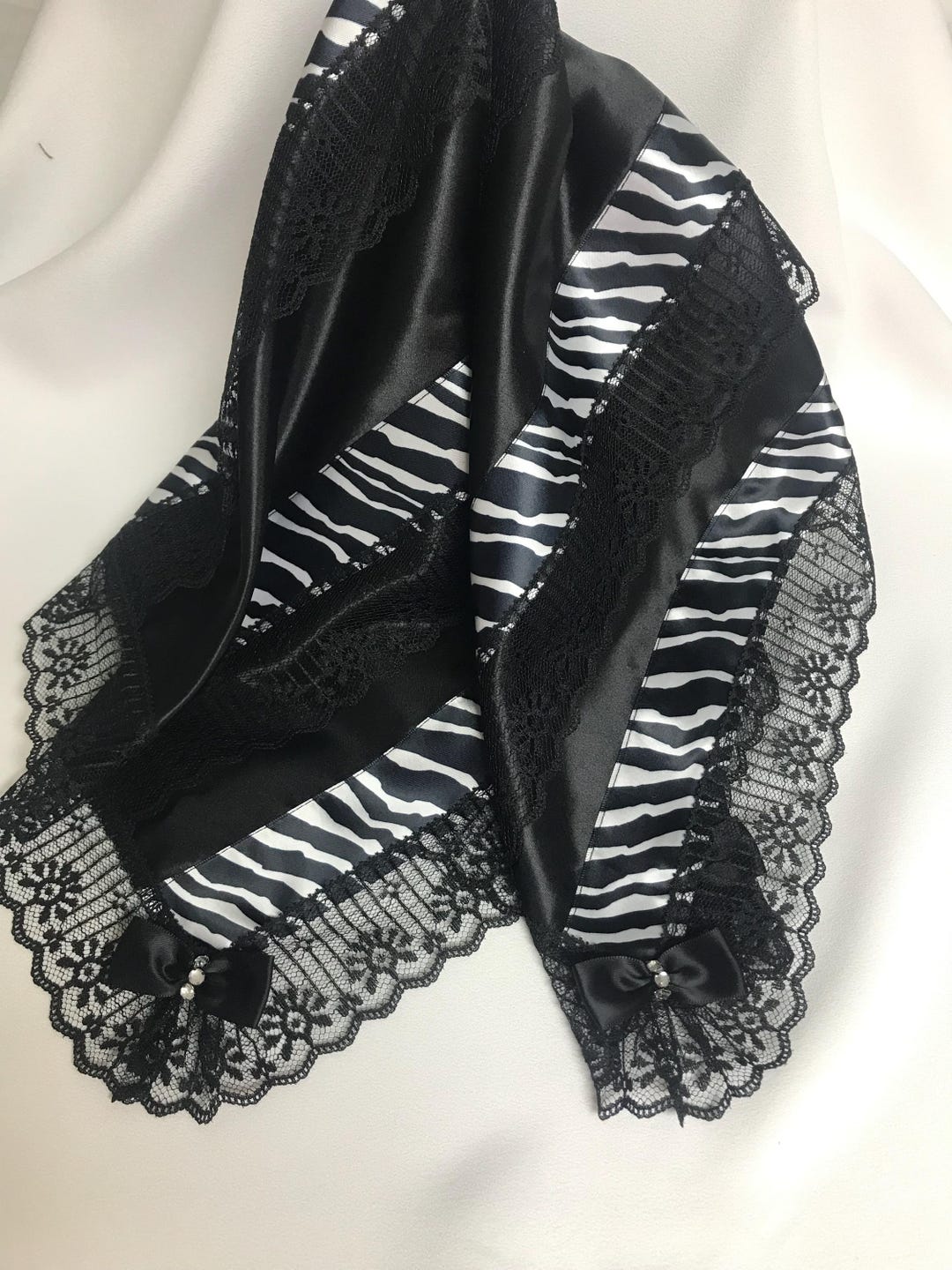 Zebra Lap Scarf/hankie. Black Satin and Lace Lap Scarf. - Etsy