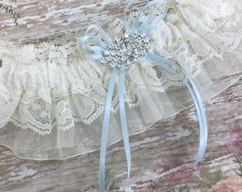 Ivory Keepsake garter for bride.   Something blue wedding garter.