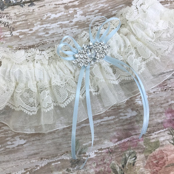 Ivory Keepsake garter for bride.   Something blue wedding garter.