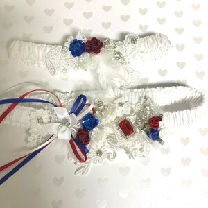 Patriotic Red*White*Blue Garter Set.  Red, white and blue wedding garters.