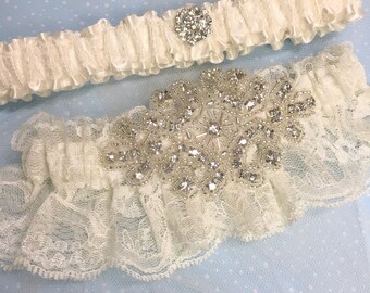 Jeweled wedding garter set,  Bridal garter set,  Garters