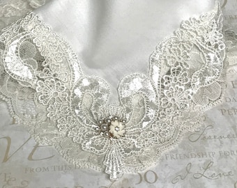 Ivory Venice lace hankie.  Wedding hankies. Mother hankies.