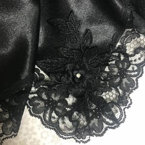 Black Satin Lap Scarf with Lace Applique