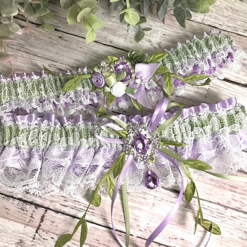 Lavender and Sage Wedding Garter Set. Bridal Garters. Garters. Etsy