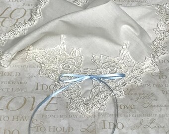 Ivory something blue wedding hankie.  Ivory bridal hankies. Ivory handkerchief.