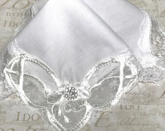 White wedding hankie.  Hanky for wedding.  Bride hankie.