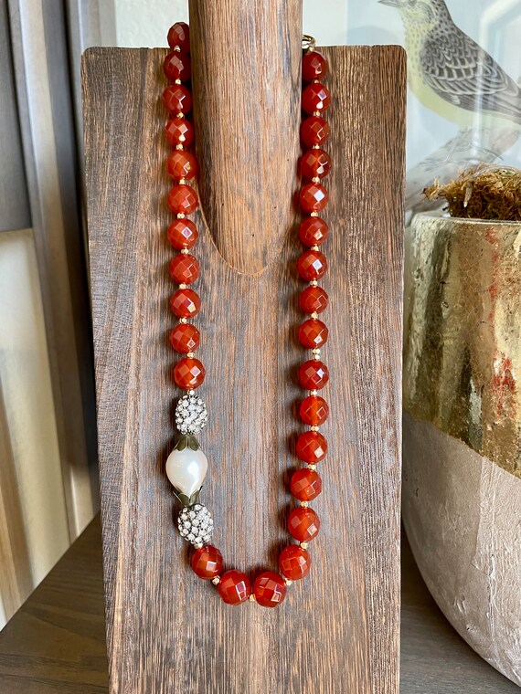BLACK FRIDAY SALE Carnelian and Baroque Pearl Necklace Etsy