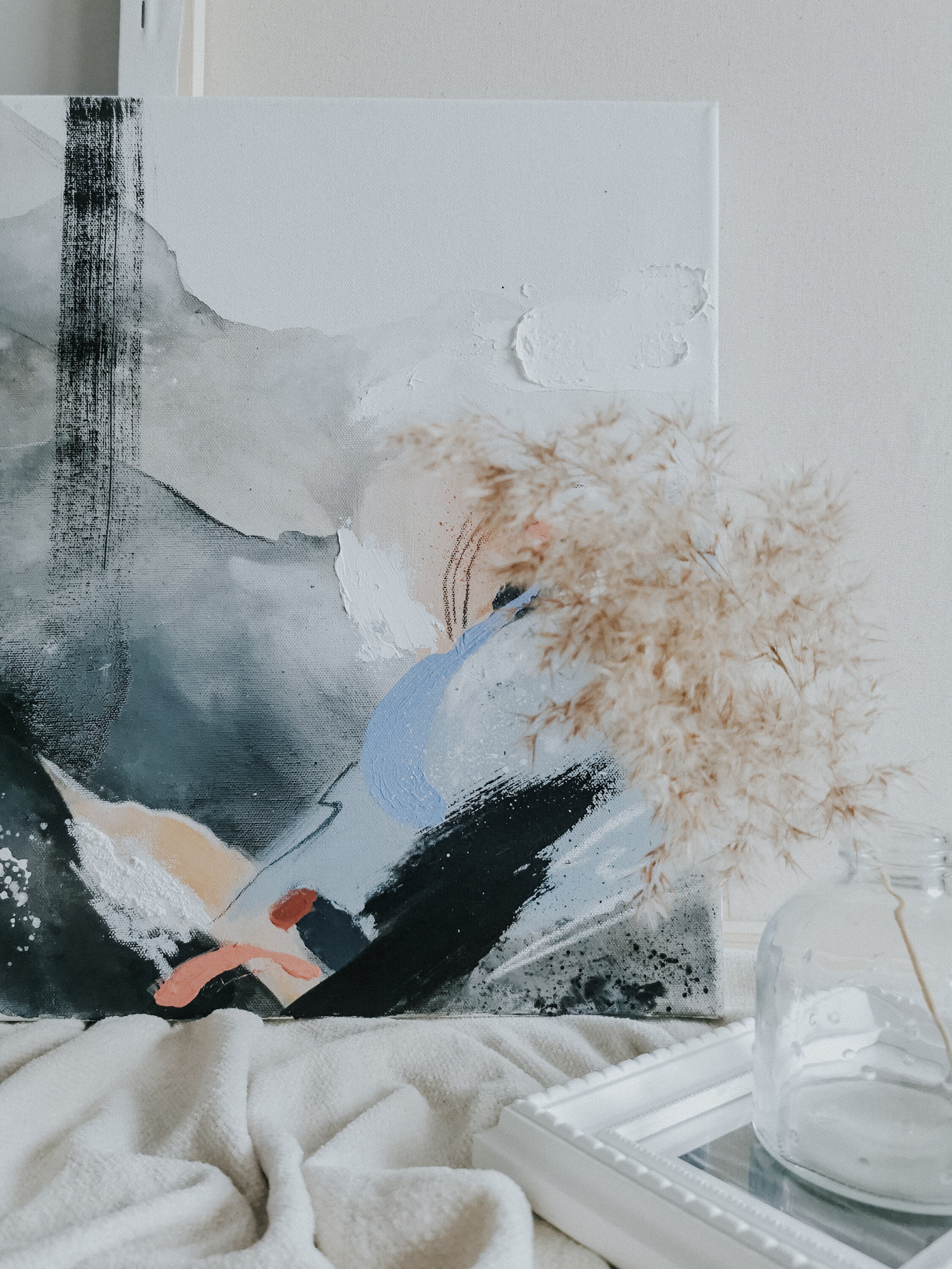 抽象的な滝のアクリル画：現代の風景画 - Etsy 日本