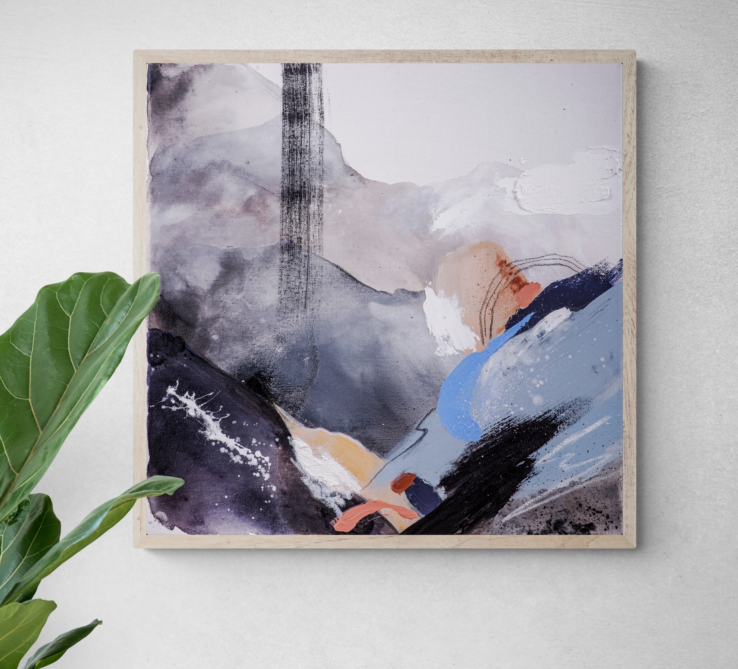 抽象的な滝のアクリル画：現代の風景画 - Etsy 日本