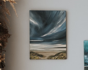 Dunes calmes : peinture de paysage nature abstraite | Détails sur l'or | Collection Nuage d'orage par MandrikaArt | Art contemporain pour la décoration intérieure