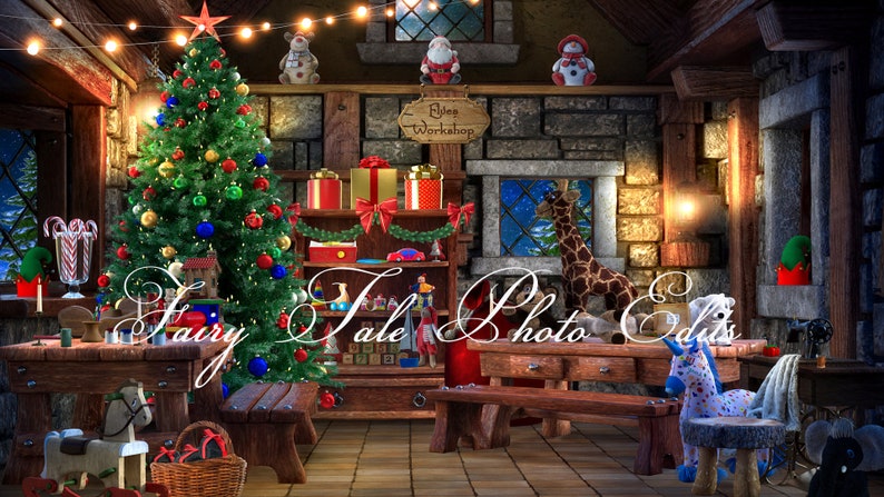 ZOOM Elves Workshop Virtual Christmas Background Virtual | Etsy