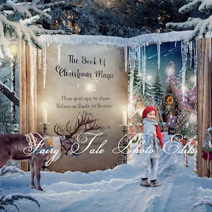 The Book Of Christmas Magic Digital Backdrop, 2 versions with and without Deer, Christmas Backdrop, North Pole Backdrop, Christmas