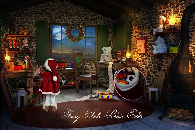 Santa's Workshop Digital Backdrop With and Without | Etsy