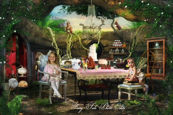 Die Feen Teeparty Digitale Kulisse Fee Fantasy Hintergrund Etsy