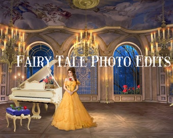 3 Beauty and The Beast Ballroom Scene Digital Backdrops, Beauty and the Beast, Beauty Backdrops, Princess Backdrops