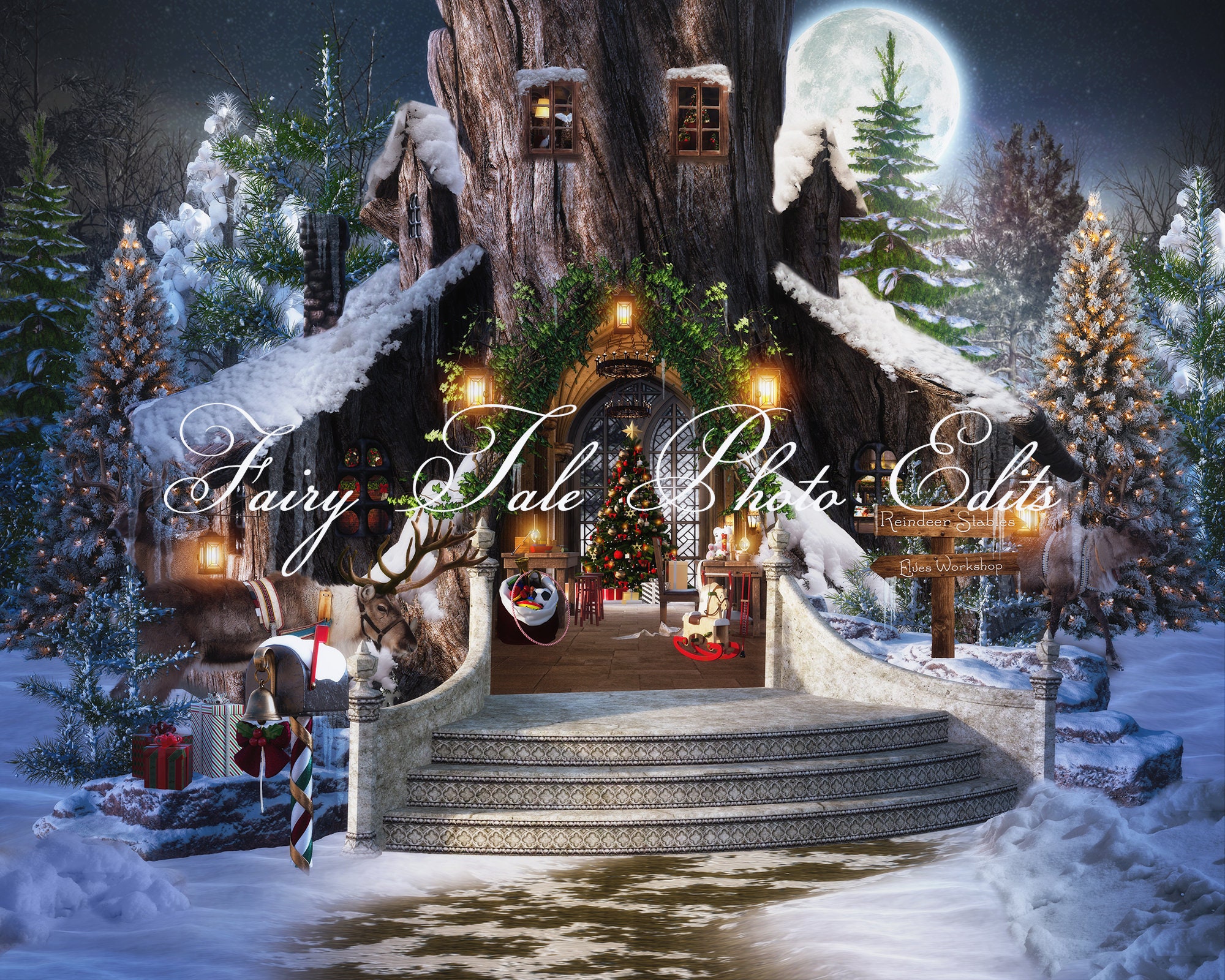 Chalet Maison Du Pere Noel Dessin Toile de fond numérique du chalet de larbre du Père Noël - Etsy Canada