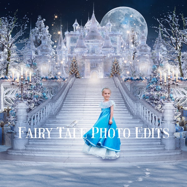 Cinderella's Christmas Digital Backdrop, Christmas Backdrop, Castle Backdrop, Cinderella, Princess, Christmas, Castle