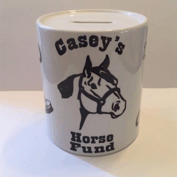 Horse Fund Collectible Ceramic Bank, Customize with name of choice, Fun Bank Gift for Horse Lover