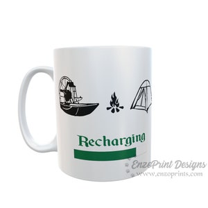 Recharging Camp themed Collectible Mug, Gift for Airboat Lover, Camper, Camping, Sublimated