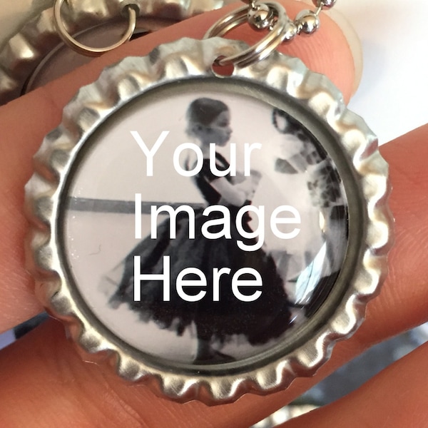 Customized Bottlecap necklaces, keychains, zipper pulls, retractable ID badge clip, earrings, and magnet-YOU choose your image